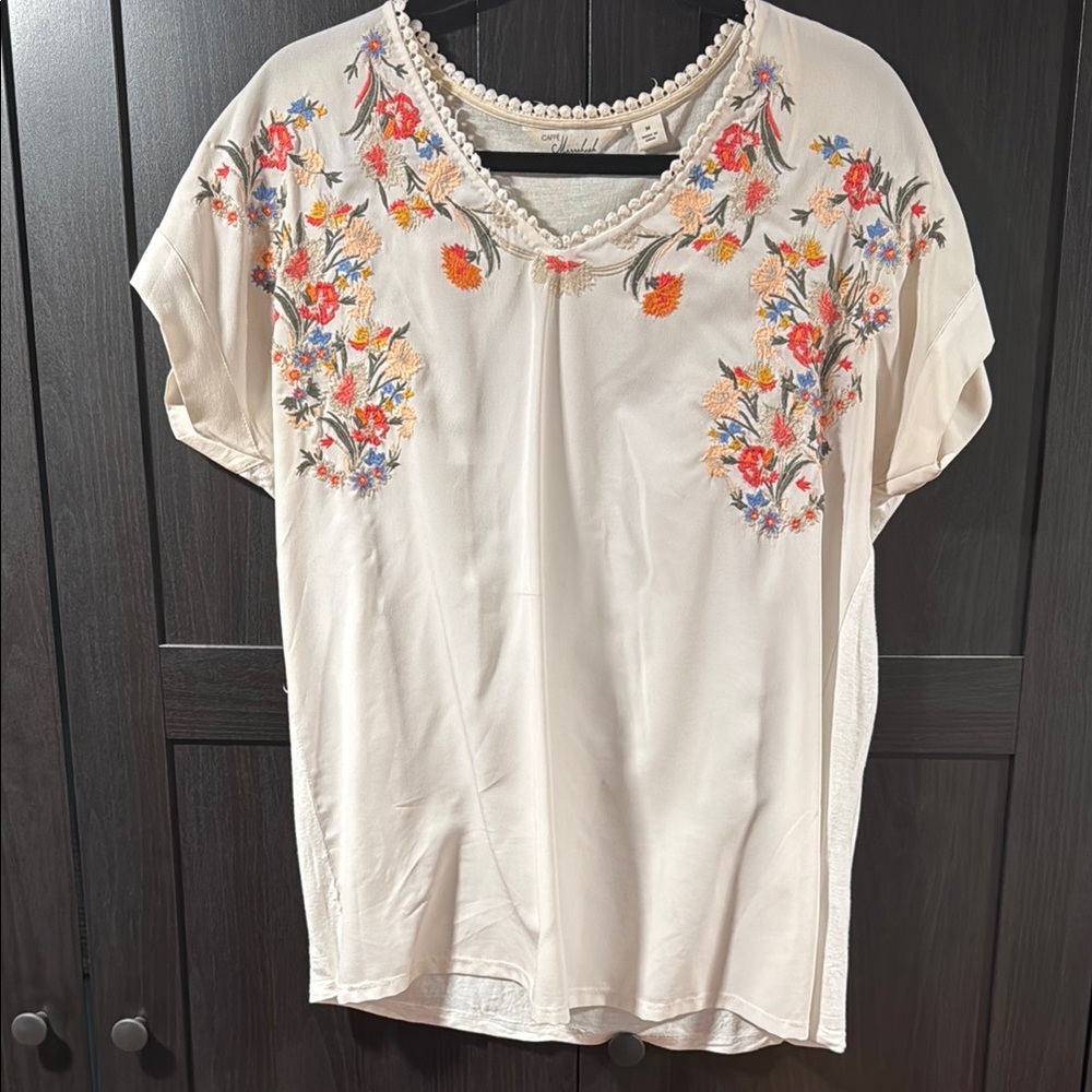 Embroidered Cream Top